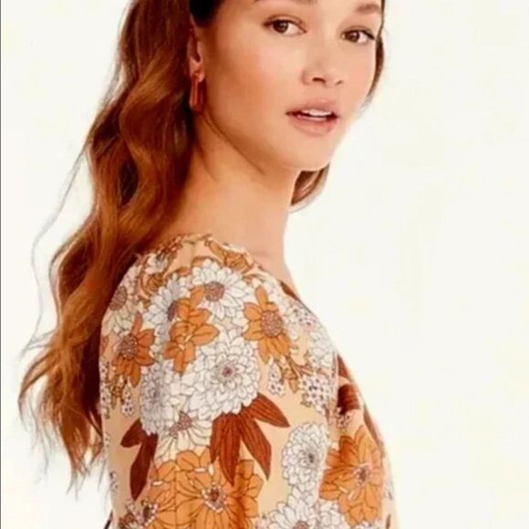 J Crew Zinnia Floral V-Back Linen Mini Dress Camel Brown size 12 NWT - Picture 4 of 15